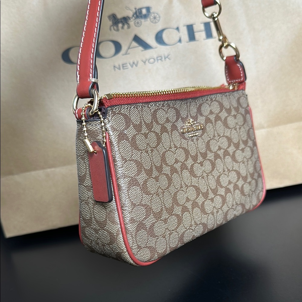 Nolita Coach Brown and Red mini shoulder or wrist bag Signature Design